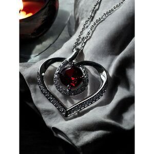 Sterling Silver Garnet Heart Necklace Pendent